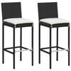 vidaXL Garden Bar Stools with Cushions 2 pcs Black Poly Rattan