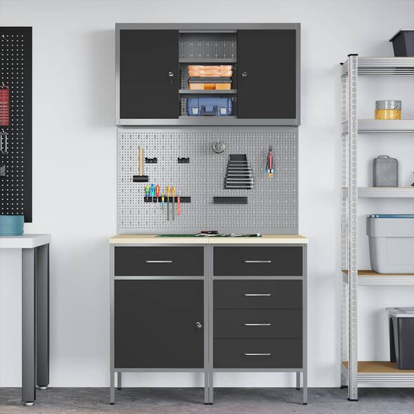 vidaXL Work Cabinet Set with Drawer with Shelf Manual 5 pcs Black