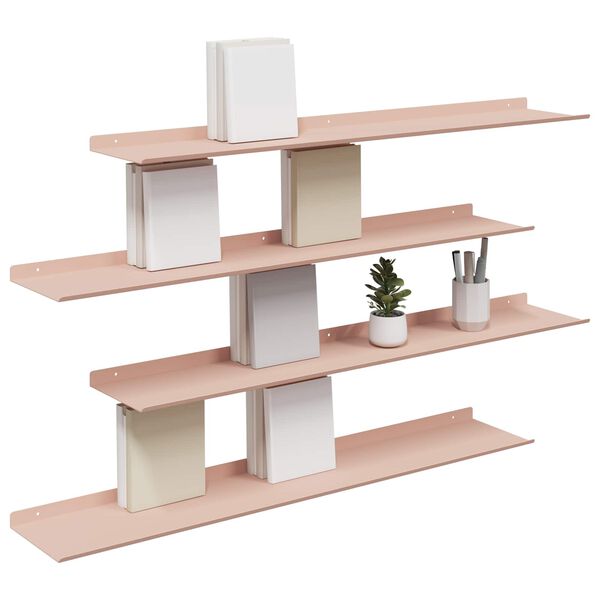 vidaXL Floating Shelf Wall-mounted 4 pcs Pink 100 x 18 x 2.5 cm Steel