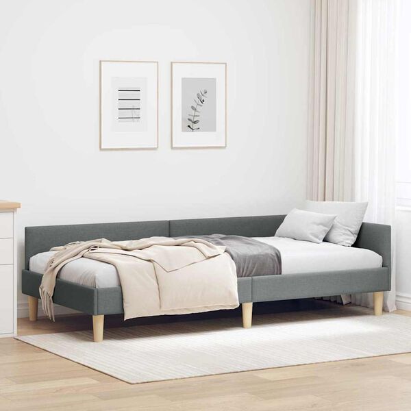 vidaXL Corner Bed Frame with Headboard Dark Grey 90 x 190 cm Fabric