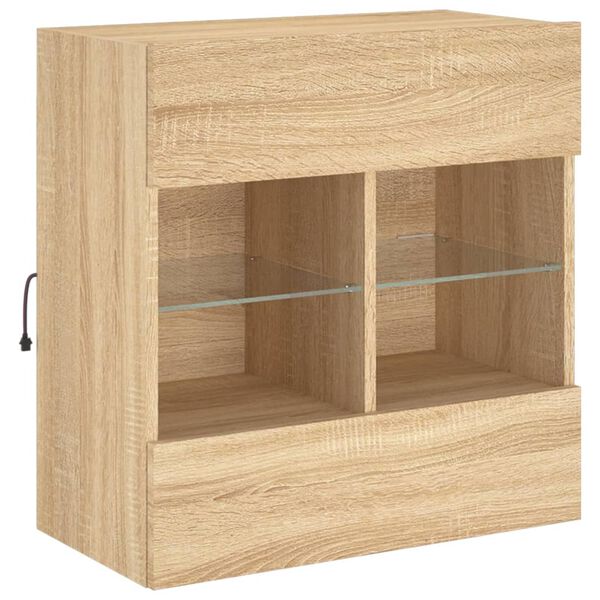 vidaXL TV Wall Cabinet with LED Lights Sonoma Oak 58.5x30x60.5 cm