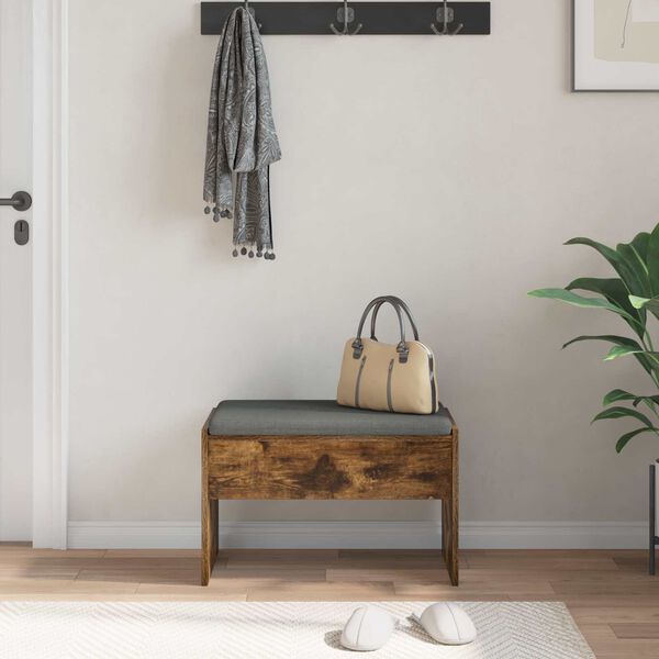 vidaXL Hall Bench with Cushion Smoked Oak 63 x 38 x 40 cm