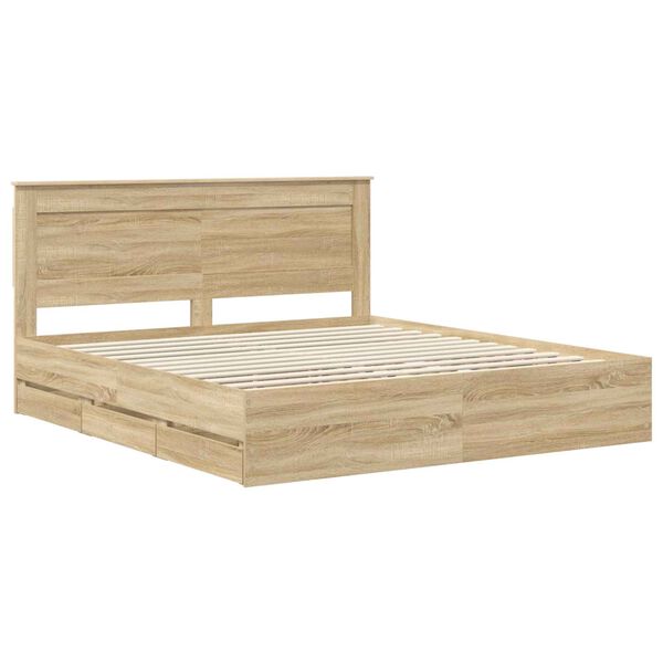 vidaXL Bed Frame with Drawer Sonoma Oak 200 x 200 cm Engineer Wood