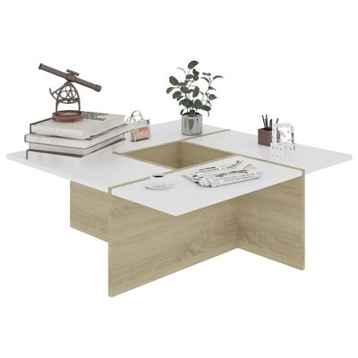 vidaXL Coffee Table White and Sonoma Oak 79.5x79.5x30 cm Engineered Wood