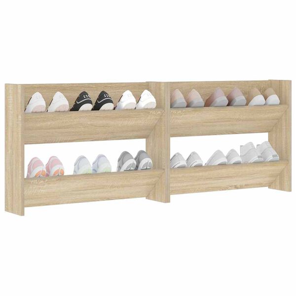 vidaXL Wall Shoe Cabinets 2 pcs Sonoma Oak 80x18x60cm Engineered Wood