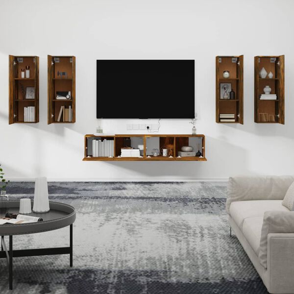 vidaXL 6 Piece TV Cabinet Set Smoked Oak Engineered Wood