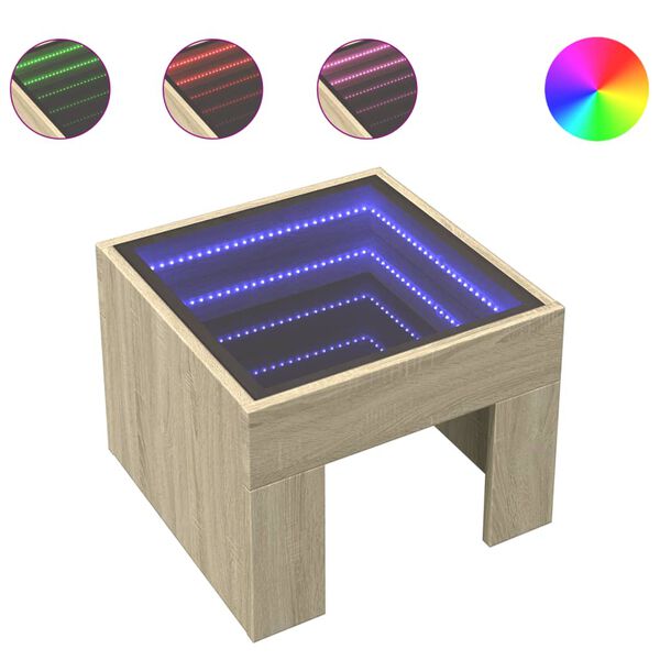 vidaXL Coffee Table with Infinity LED Sonoma Oak 40x40x30 cm