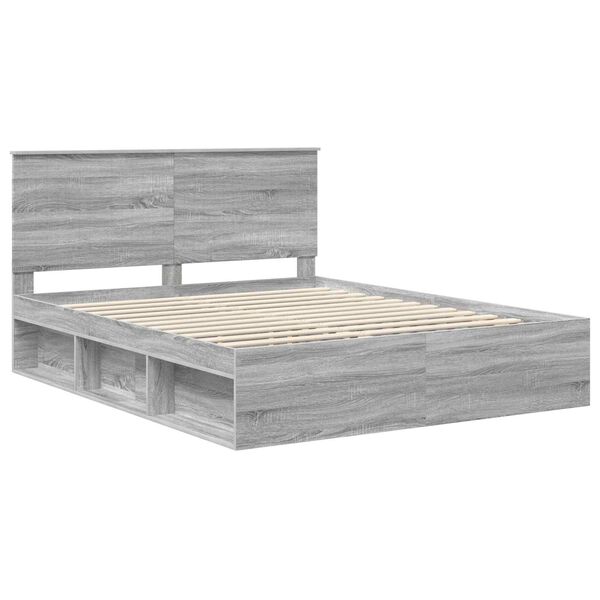 vidaXL Bed Frame Grey Sonoma 160 x 200 cm Solid Pine Wood
