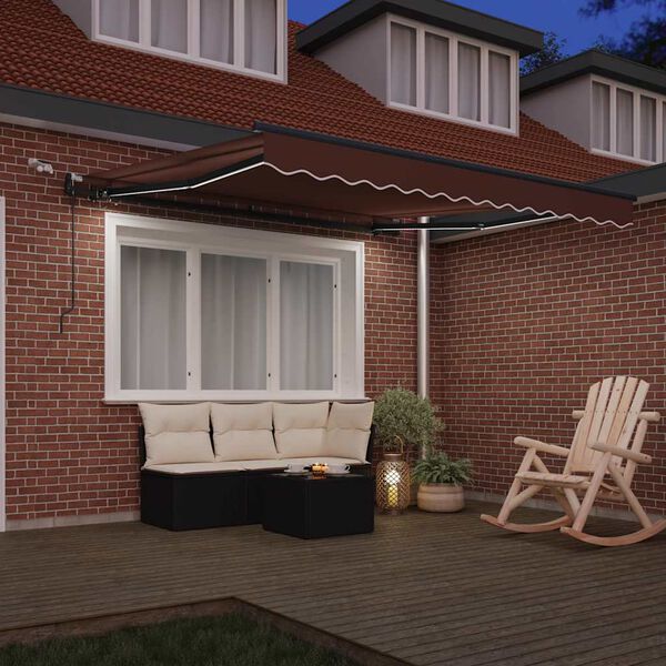 vidaXL Automatic Retractable Awning with LEDs Brown 300x250 cm