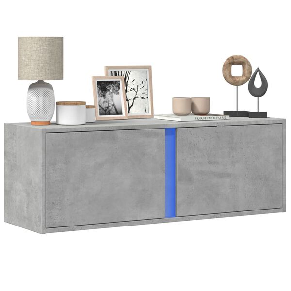 vidaXL TV Wall Cabinet with LED Lights Concrete Grey 100x31x35 cm