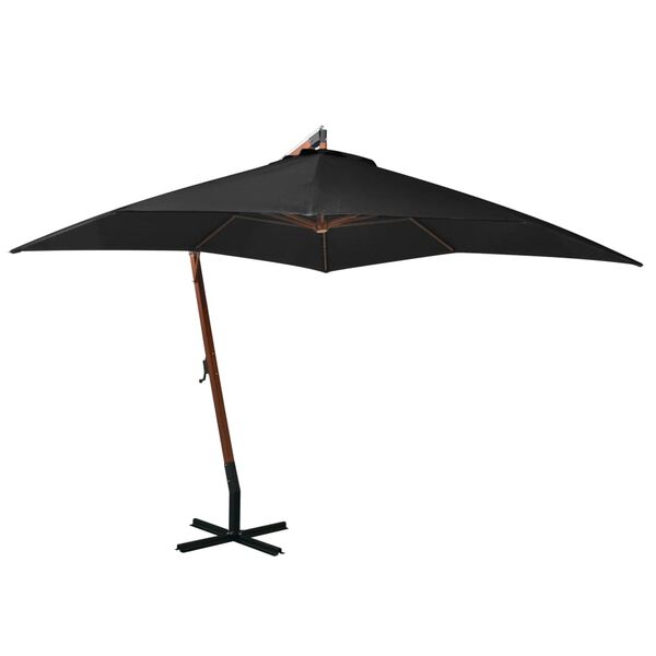 vidaXL Hanging Garden Parasol with Pole Black 3x3 m Solid Fir Wood