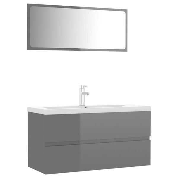 vidaXL Bathroom Furniture Set High Gloss Grey Engineered Wood