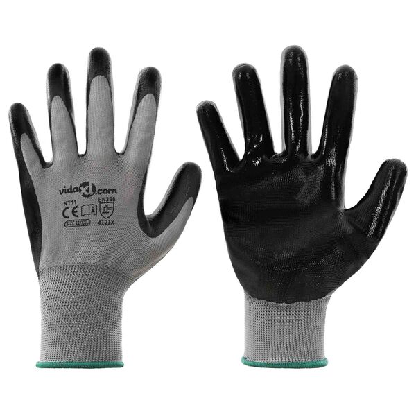 vidaXL Work Gloves 24 pcs Grey and Black 11 / XXL Polyester