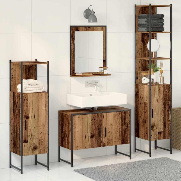 vidaXL Bathroom Furniture Set with Shelf 4 pcs Brown Engineered wood
