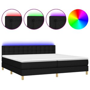 vidaXL Box Spring Bed with Mattress&LED Black 200x200cm Fabric