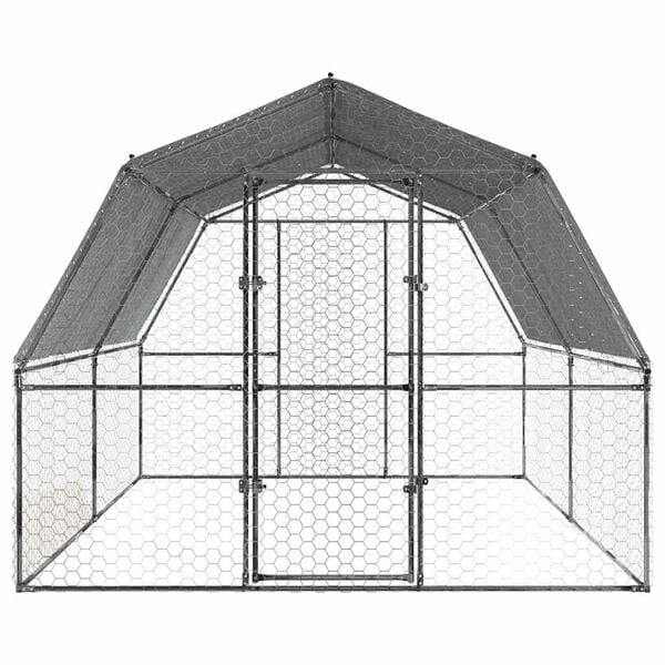 vidaXL Chicken Cage with Roof and Door Silver Galvanised Steel