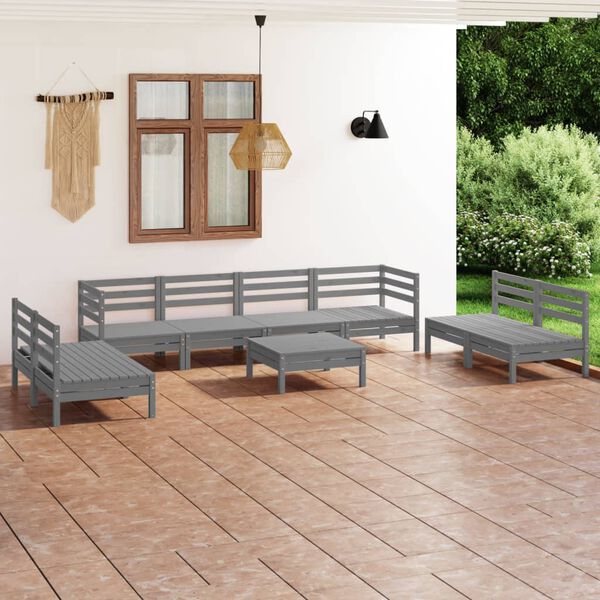 vidaXL 9 Piece Garden Lounge Set Grey Solid Pinewood