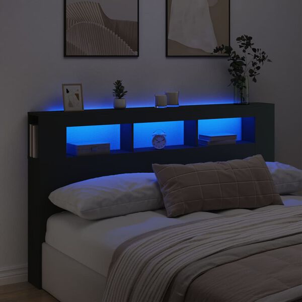 vidaXL LED Headboard Black 180x18.5x103.5 cm Engineered Wood