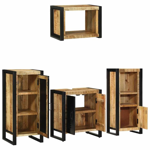 vidaXL Bathroom Furniture Set 4 pcs Brown and Black Solid Mango Wood