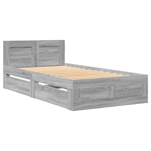 vidaXL Bed Frame with Headboard without Mattress Grey Sonoma 75x190 cm Small Single