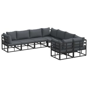 vidaXL Garden Sofa Set with Cushion 8 pcs Black Steel