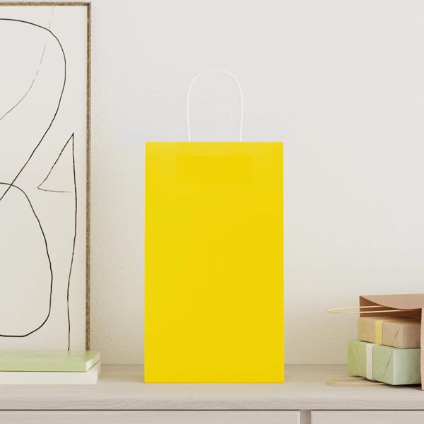 vidaXL Paper Bags 250 pcs with Handles Yellow 21x11x36 cm