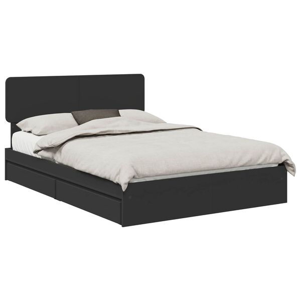 vidaXL Storage Bed with Headboard Black 150 x 200 cm Engineered Wood