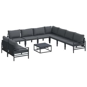 vidaXL Garden Sofa Set with Cushion 10 pcs Black Steel