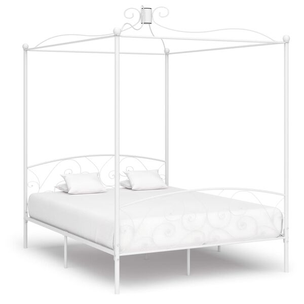 vidaXL Bed Frame without Mattress with Canopy White 160x200 cm Metal