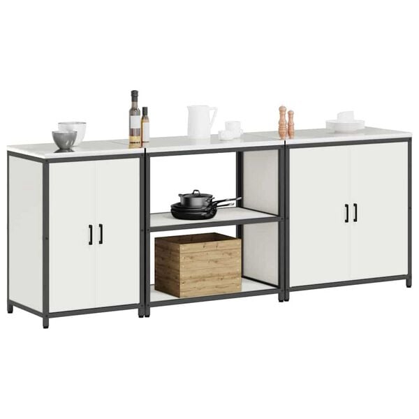 vidaXL Kitchen Storage Set with Shelf Other 3 pcs White Steel