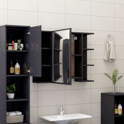 vidaXL Bathroom Mirror Cabinet High Gloss Grey 80x20.5x64 cm Chipboard