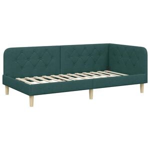 vidaXL Corner Bed Frame with Headboard Dark Green 100 x 200 cm Fabric