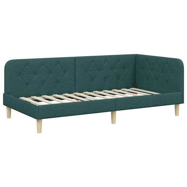 vidaXL Corner Bed Frame with Headboard Dark Green 100 x 200 cm Fabric