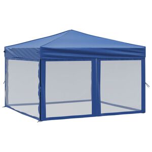 vidaXL Folding Party Tent with Sidewalls Blue 3x3 m
