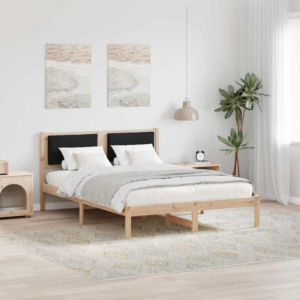 vidaXL Bed Frame with Headboard Black 140 x 200 cm Solid Pine Wood