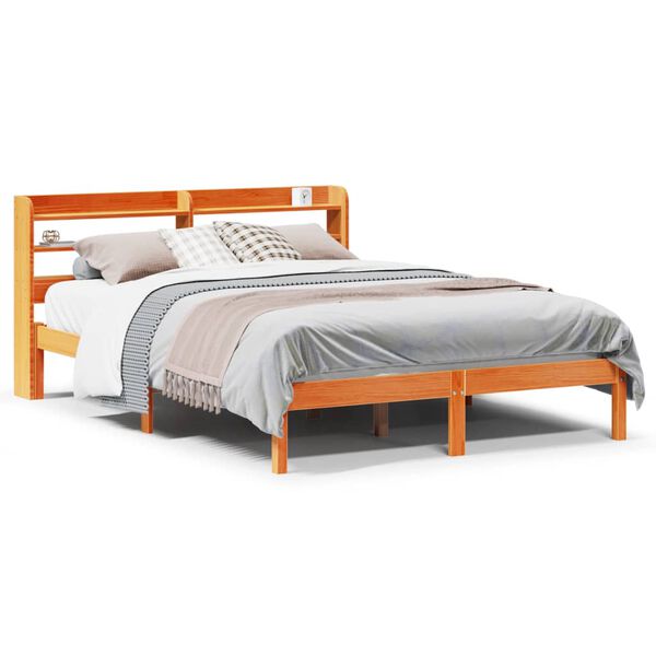 vidaXL Bed Frame with Headboard without Mattress Wax Brown 140x190 cm