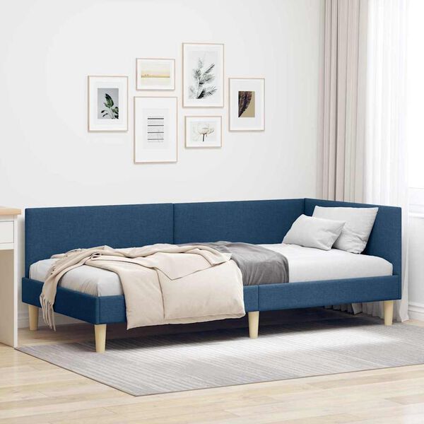 vidaXL Corner Bed Frame with Headboard Blue 80 cm x 200 cm Velvet