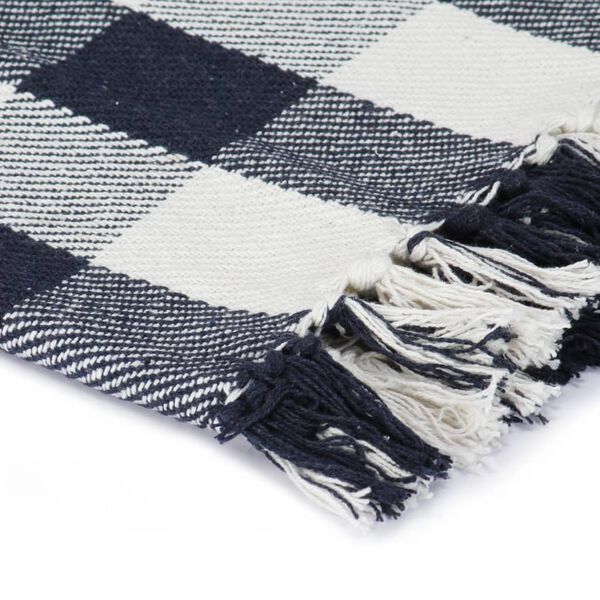 vidaXL Throw Cotton Check 220x250 cm Navy Blue