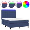 vidaXL Box Spring Bed with Mattress&LED Blue 140x190 cm Fabric