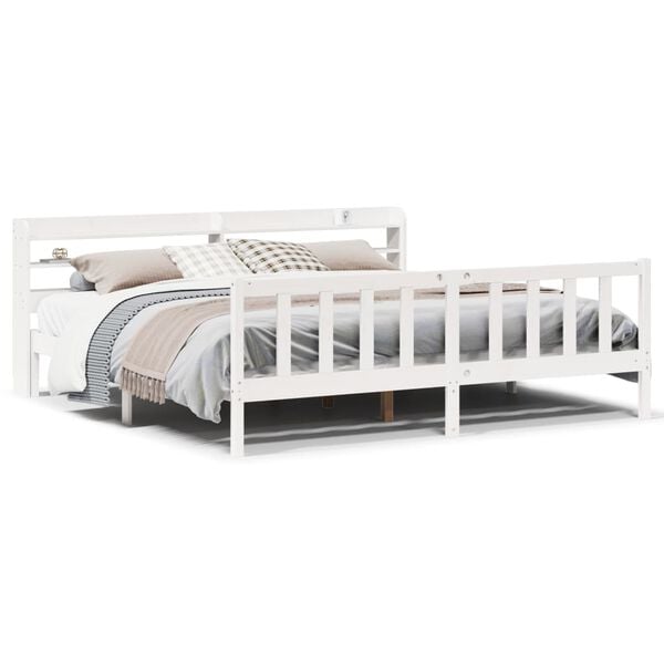 vidaXL Bed Frame without Mattress White 180x200 cm Super King Solid Wood Pine