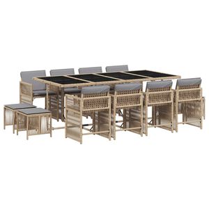 vidaXL 13 Piece Garden Dining Set with Cushions Mix Beige Poly Rattan