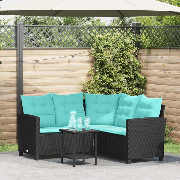 vidaXL Garden Sofa with Cushion 2 pcs Black and Turquoise Poly rattan