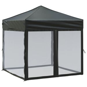 vidaXL Folding Party Tent with Sidewalls Black 2x2 m