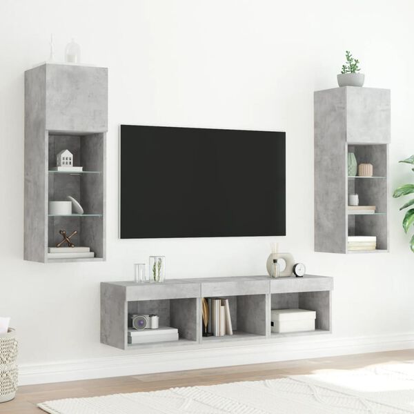 vidaXL 5 Piece TV Wall Units with LED Concrete Grey Engineered Wood