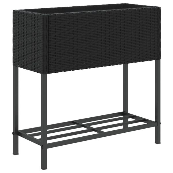 vidaXL Garden Planter with Shelf Black Poly Rattan
