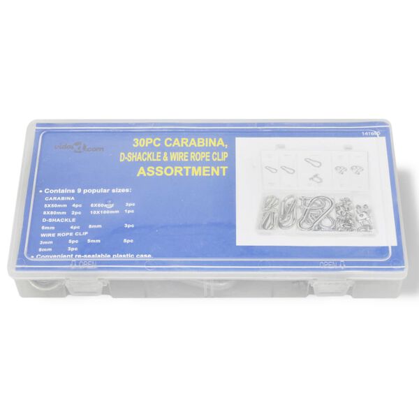 30 pcs Carabiner/D-shackle/Wire Rope Clip Assortment Kit