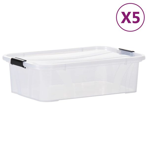 vidaXL Storage Boxes with Lids 5 pcs Transparent 7 L
