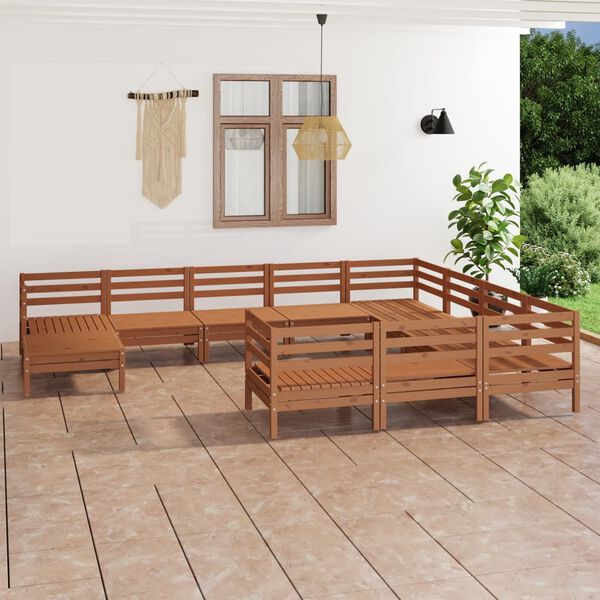 vidaXL 11 Piece Garden Lounge Set Honey Brown Solid Wood Pine