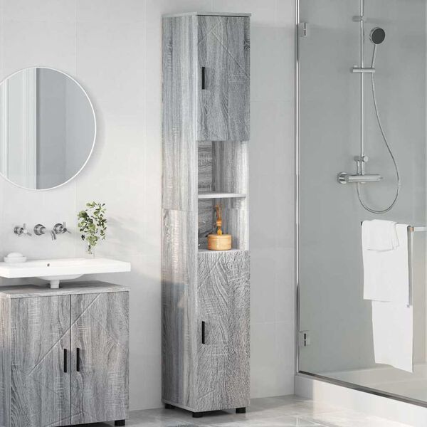 vidaXL Bathroom Cabinet with Storage Grey Sonoma 30 x 35 x 192 cm