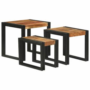 vidaXL Nesting Table 3 pcs Brown and Black Solid Acacia Wood and Metal